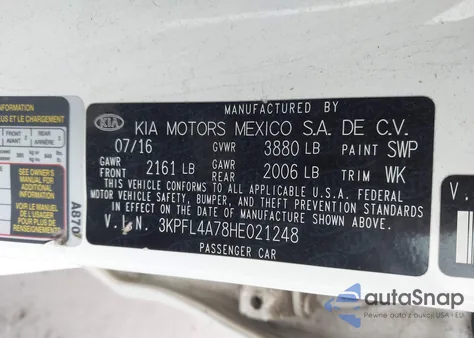 2017 Kia Forte Lx from USA, damaged, VIN 3KPFL4A78HE021248